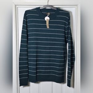 J.Crew Mens Midweight Cashmere Crewneck Sweater In Pack Green Ivory Stripe Large